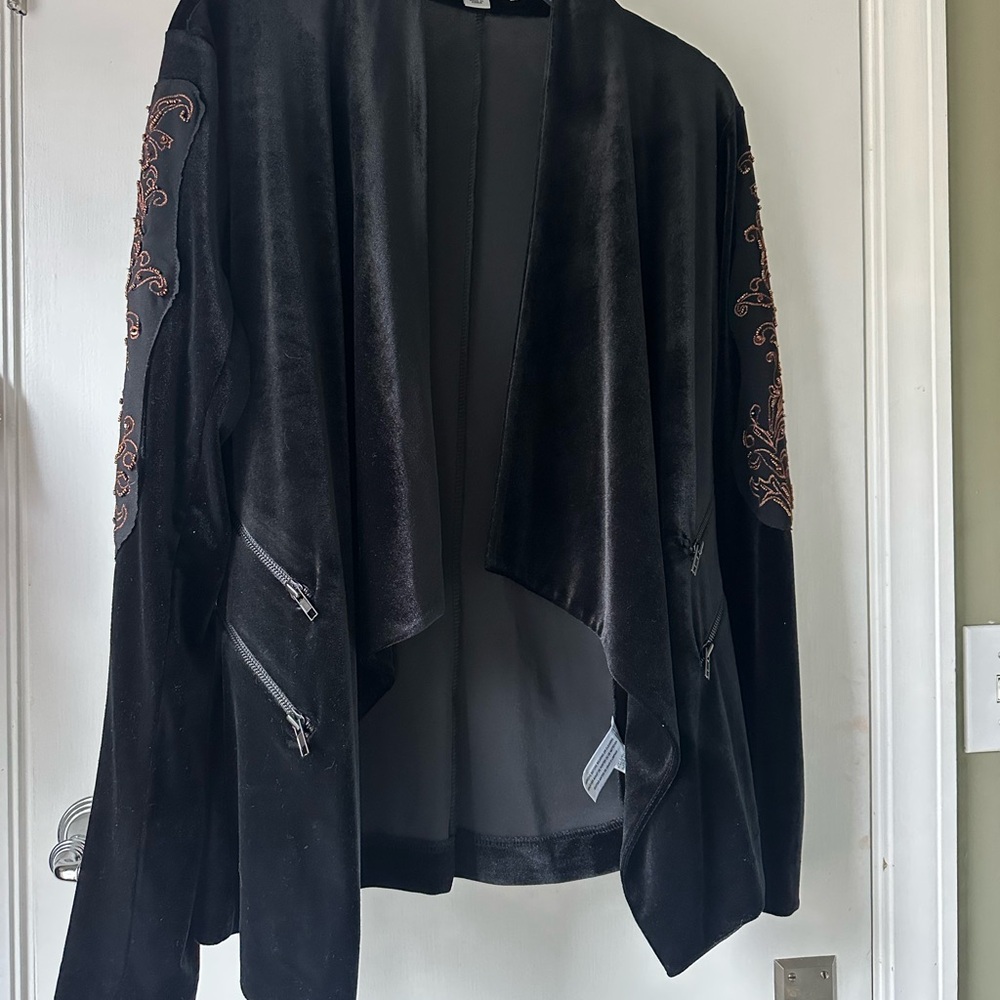 Boho Embroidered Black Kimono Cardigan Festival Layer Size L